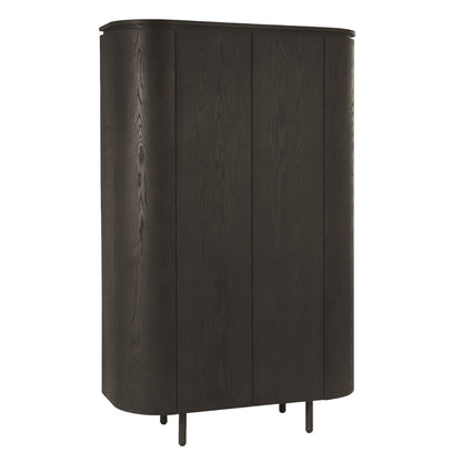 Opbergkast Tobago van Livingfurn in espresso eiken, hoge kast met ronde zijkanten en lattendeuren
