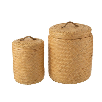 Opbermanden Rond Bamboe Naturel Set van 2 - Mand - J-Line - livinglovely.nl