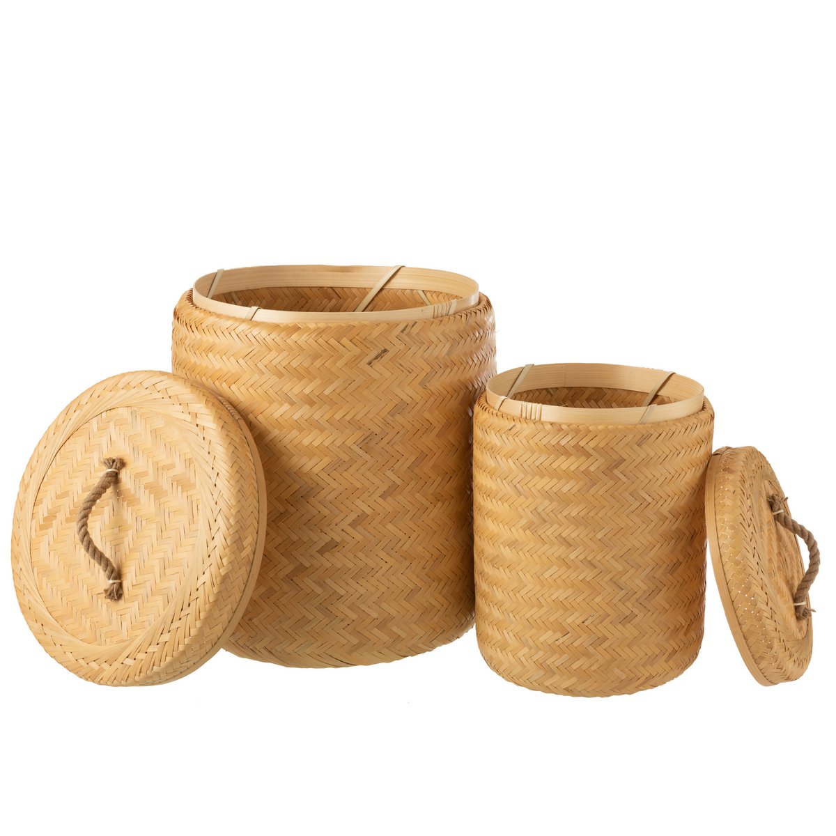Opbermanden Rond Bamboe Naturel Set van 2 - Mand - J-Line - livinglovely.nl