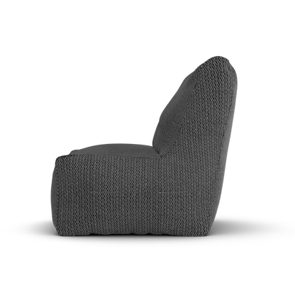Antraciet Junior Lounge Seat van Laui Lounge van opzij, met rughoogte van 74 centimeter