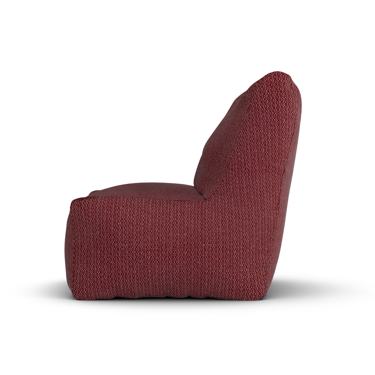 Bordeauxrode Junior Lounge Seat van Laui Lounge van opzij, met rughoogte van 74 centimeter