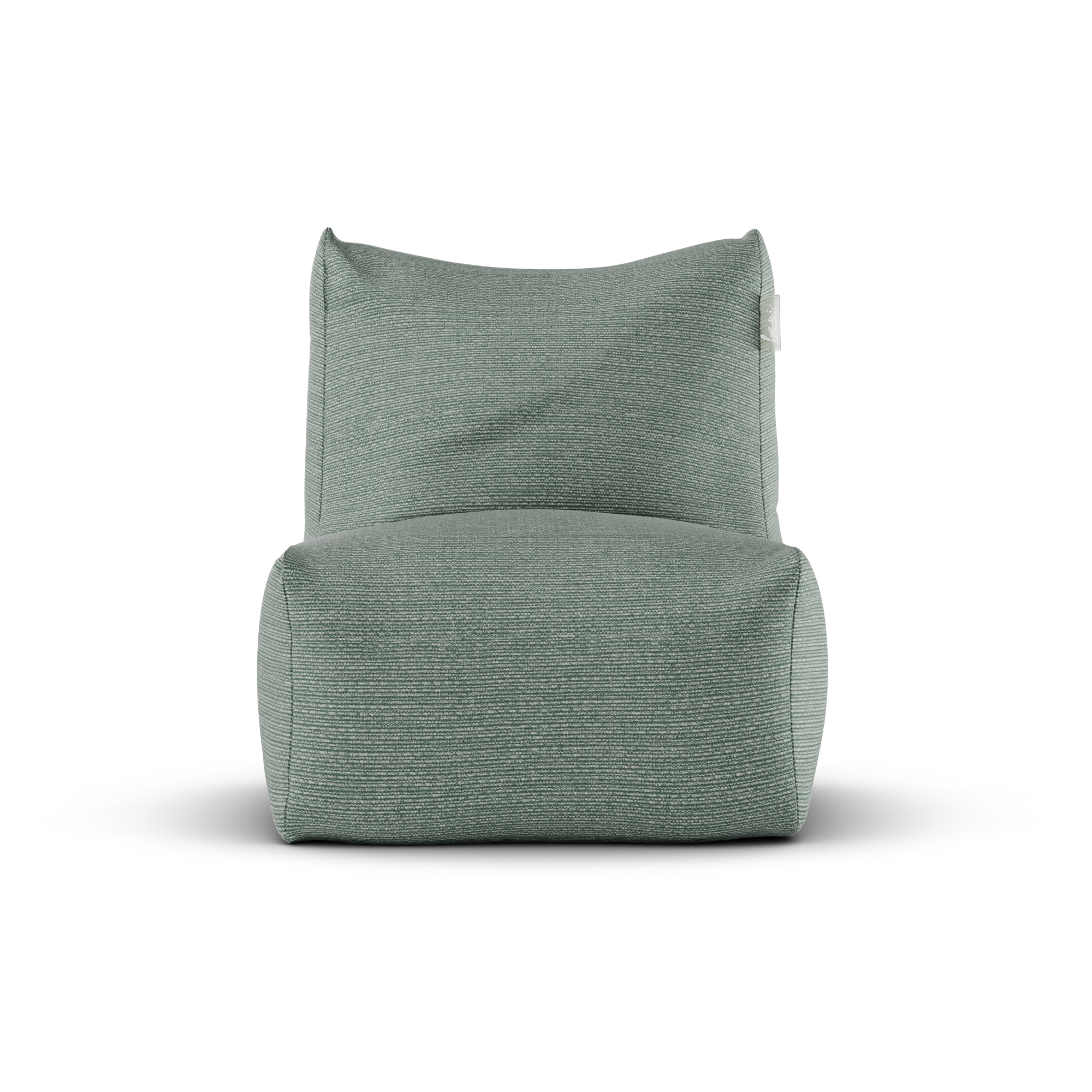 Zeegroene Junior Lounge Seat van Laui Lounge van voren, met zitting van 68 bij 68 centimeter
