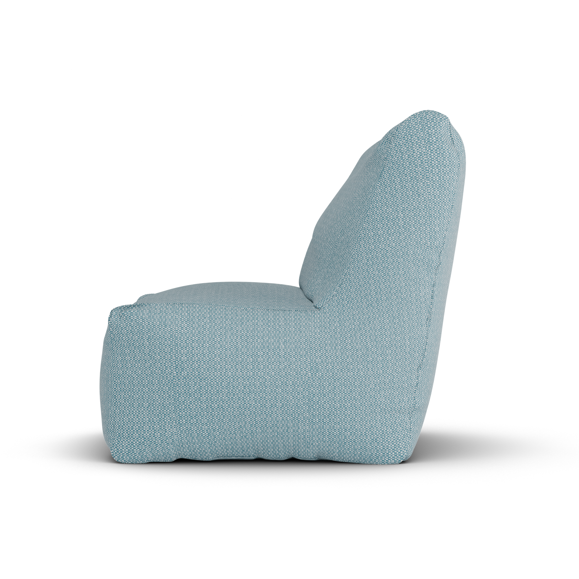 Lichtblauwe Junior Lounge Seat van Laui Lounge van opzij, met rughoogte van 74 centimeter