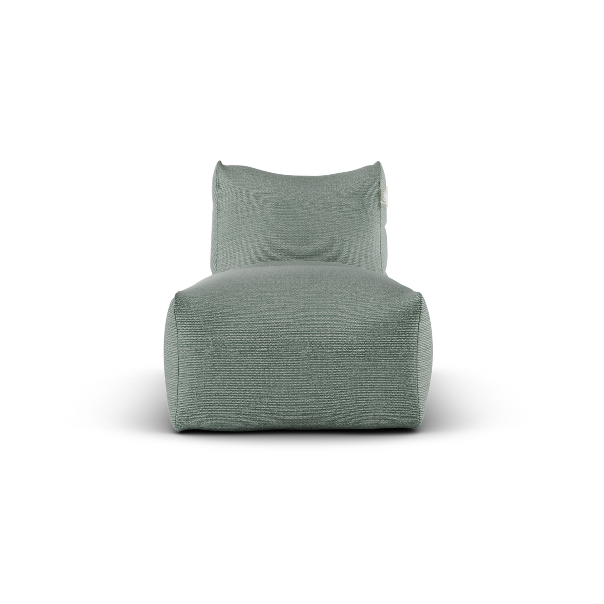 Zeegroene Long Chair van Laui Lounge van voren, met brede zitting van 68 centimeter