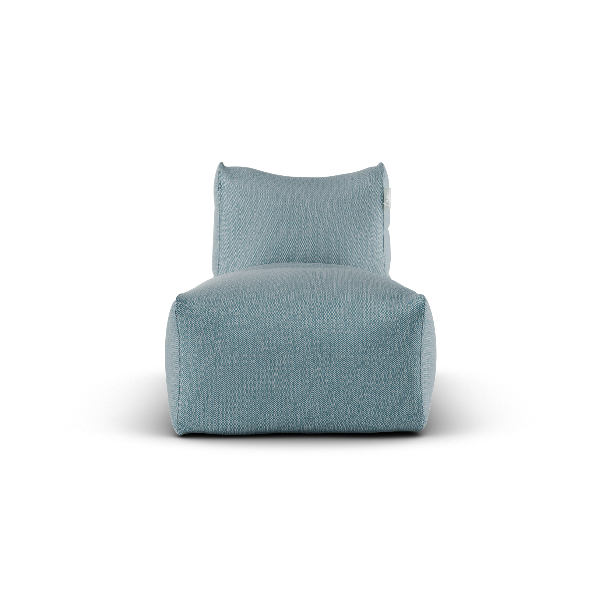 Lichtblauwe Long Chair van Laui Lounge van voren, met brede zitting van 68 centimeter