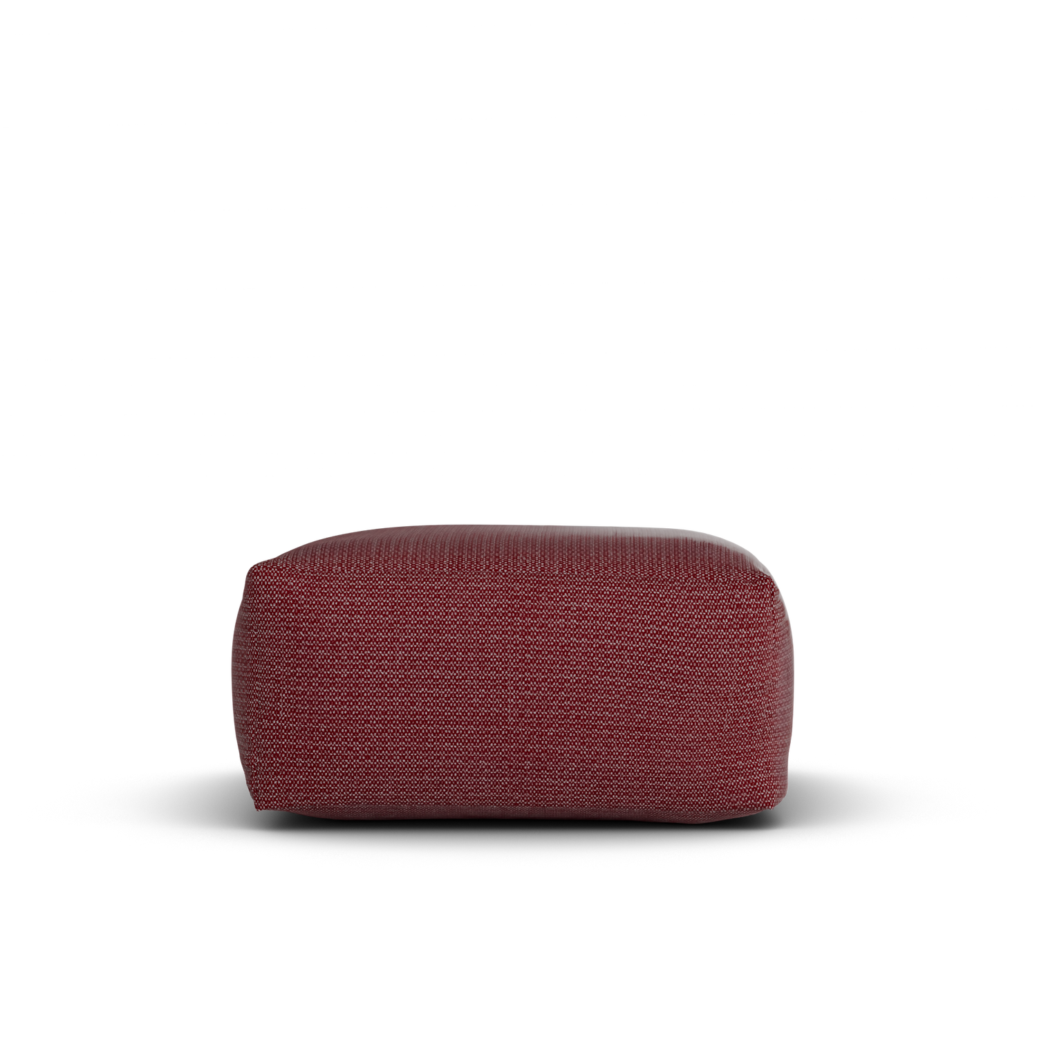 Zijaanzicht van de bordeauxrode Square Pouf van Laui Lounge met zithoogte 34 cm
