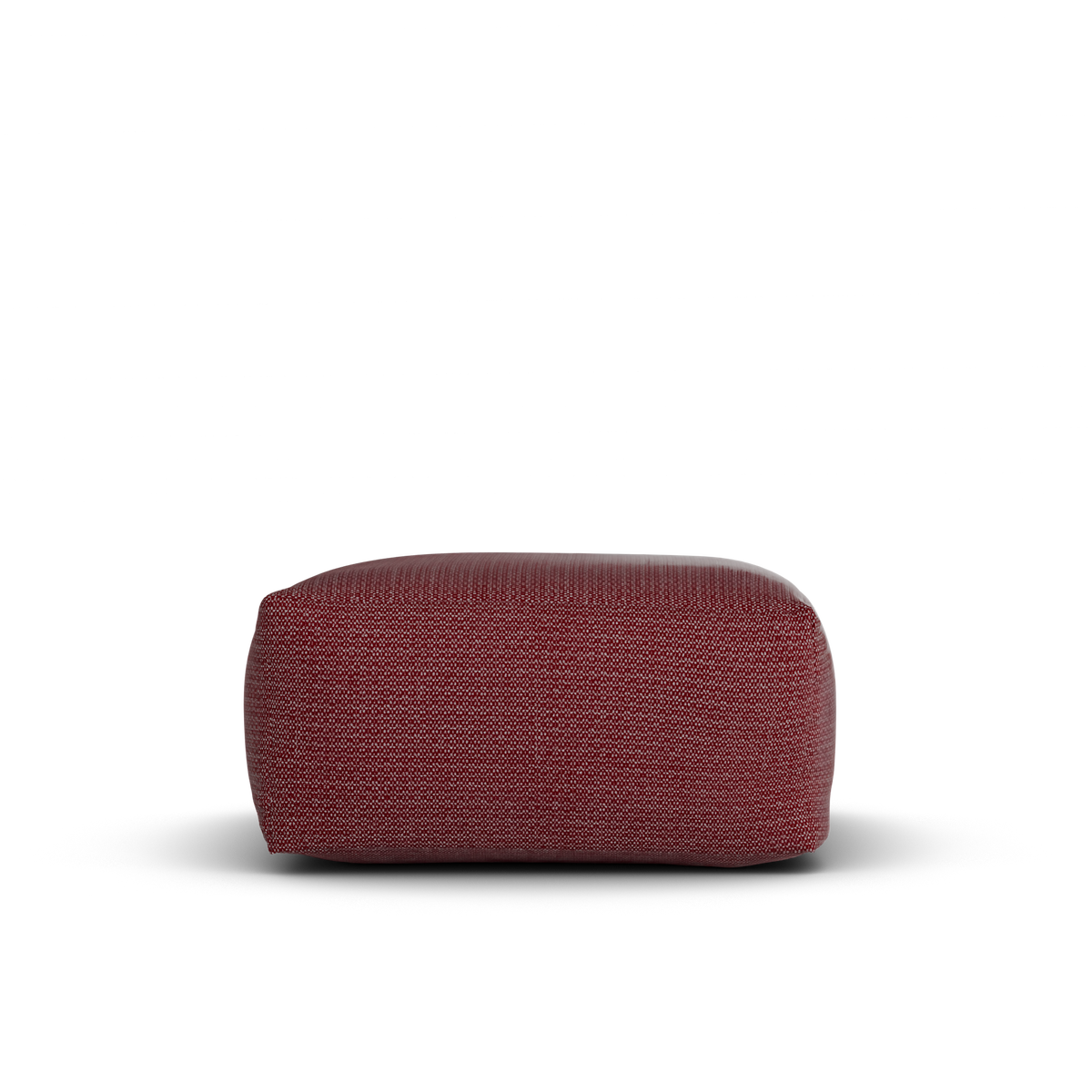Zijaanzicht van de bordeauxrode Square Pouf van Laui Lounge met zithoogte 34 cm