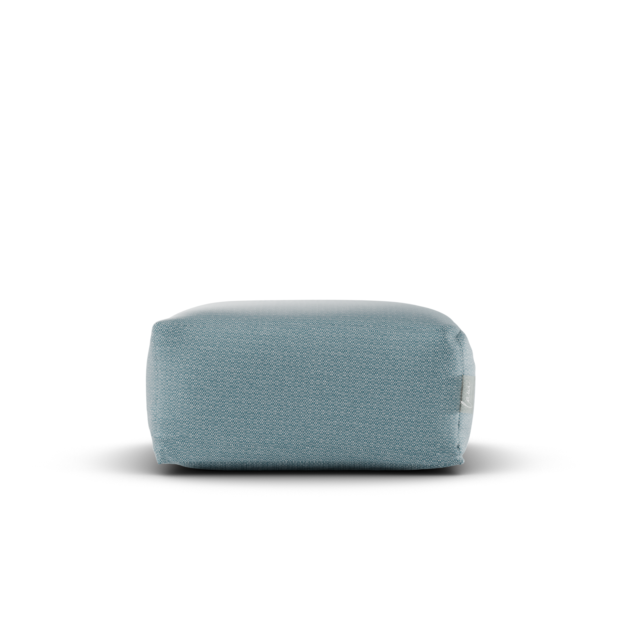 Vooraanzicht van de Original Square Pouf Sky Blue, waterafstotende poef van Laui Lounge