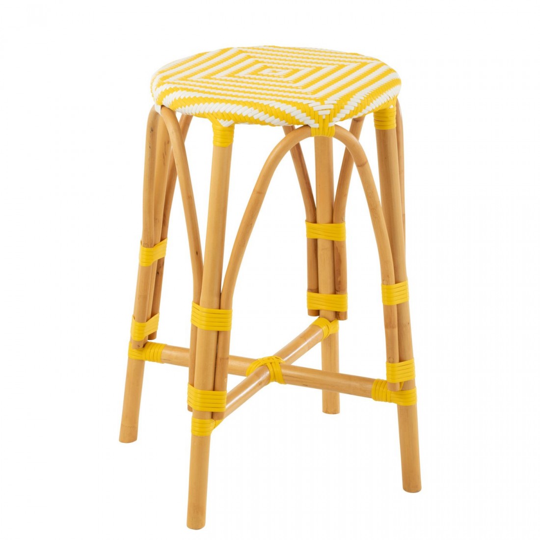 Kruk Rotan Geel/Wit Large - Barkruk - J-Line - livinglovely.nl