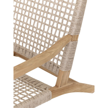 Detail van de armleuning en het gevlochten synthetisch touw van de William fauteuil