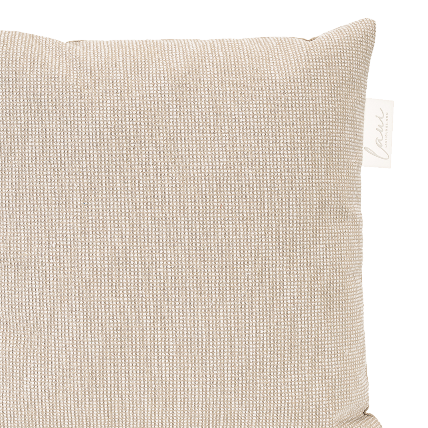 Detail van de geweven Sunbrella stof van het Slow Farafra kussen van Laui Lounge