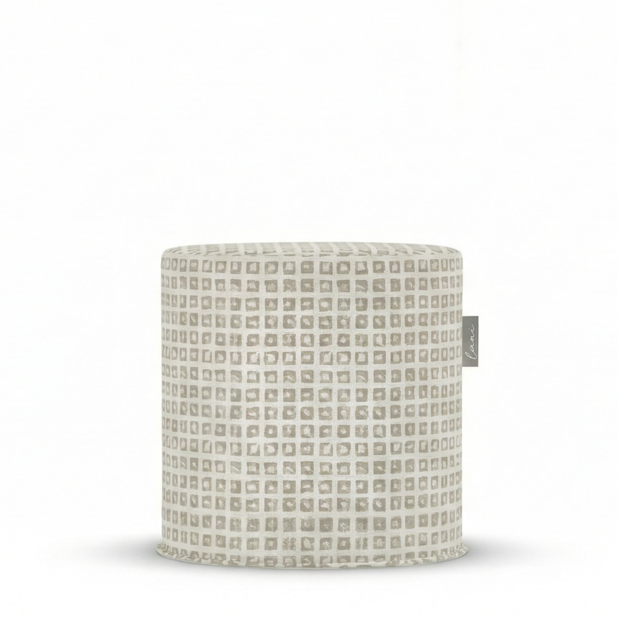 Laui Lounge Outdoor Pouf Block Stonewash Ø44x46 cm met blokdessin in zand en grijsblauw