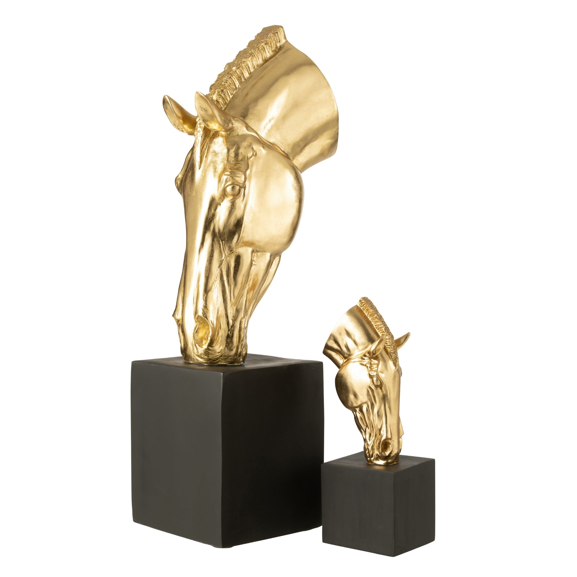 Paard Op Voet Magnesiumoxide Goudkleurig/Zwart Large J-Line - Beeld - J-Line - livinglovely.nl