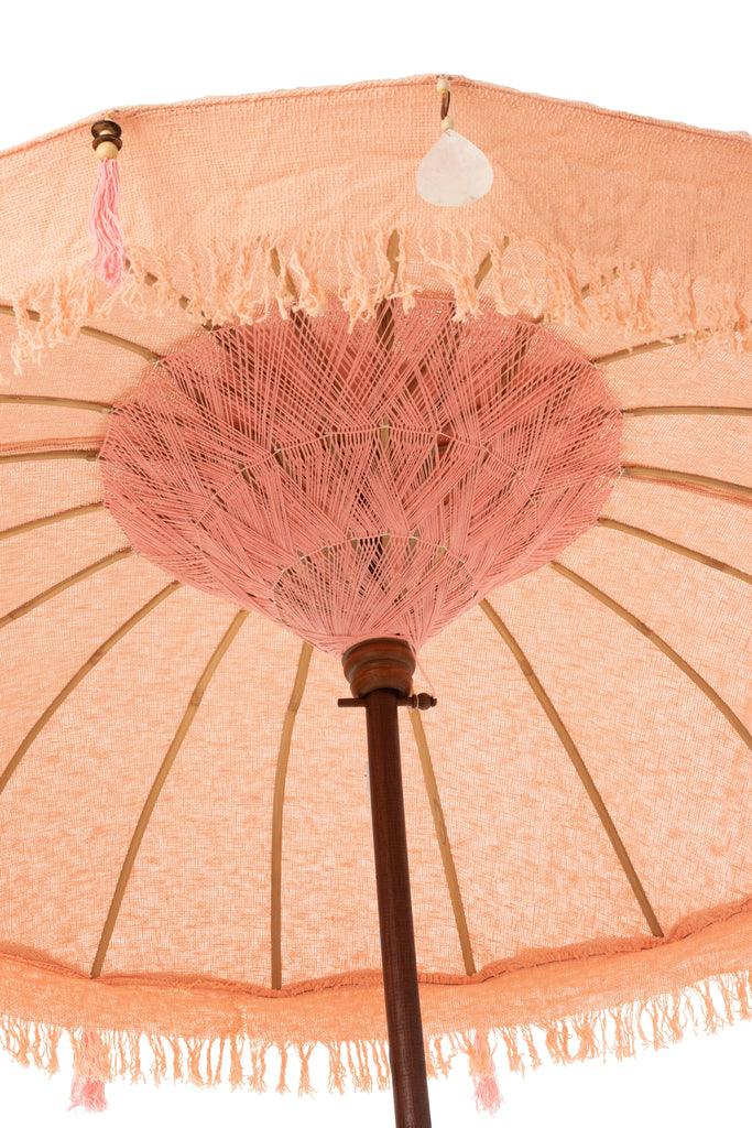 Parasol Kwastjes/Schelpen Peche Hout Donker Bruin Large 188x188x250cm - Parasol - J-Line - livinglovely.nl