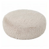 Pilo Poef Hair Stof Beige Rond Large van PTMD, lage ronde poef in beige hair stof op witte achtergrond