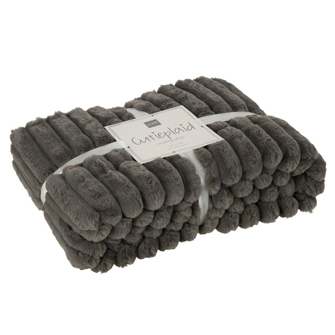 Plaid Corduroy Polyester Donkergrijs 180x130cm - Poef - J-Line - livinglovely.nl