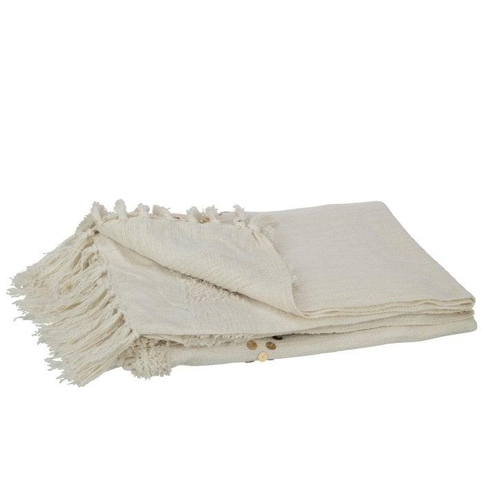 Plaid Diamanten + Franjes Katoen/Pailletten Wit/Goud - Poef - J-Line - livinglovely.nl