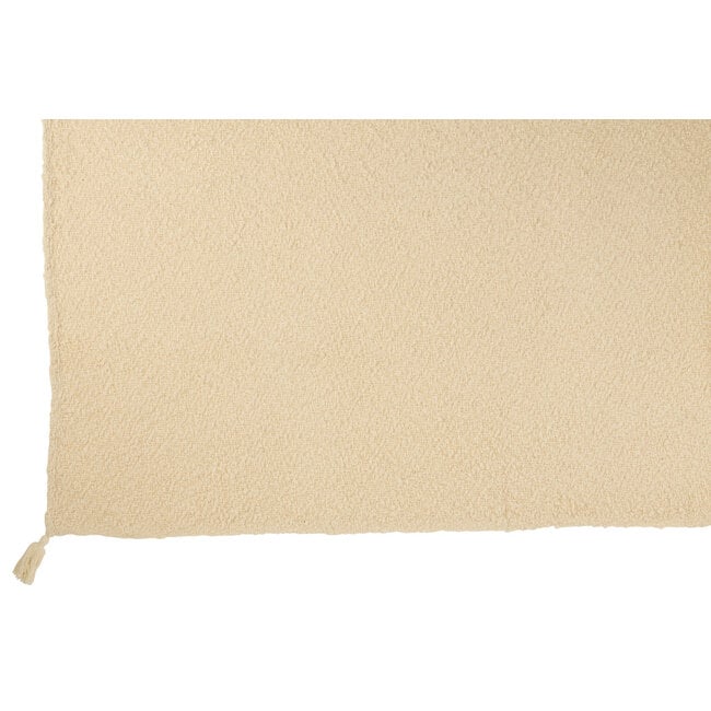 Plaid Kwasten Katoen Crème 130x180cm - Poef - J-Line - livinglovely.nl