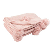 Plaid Pompom Polyester Baby Roze 170cmx130cm - Poef - J-Line - livinglovely.nl