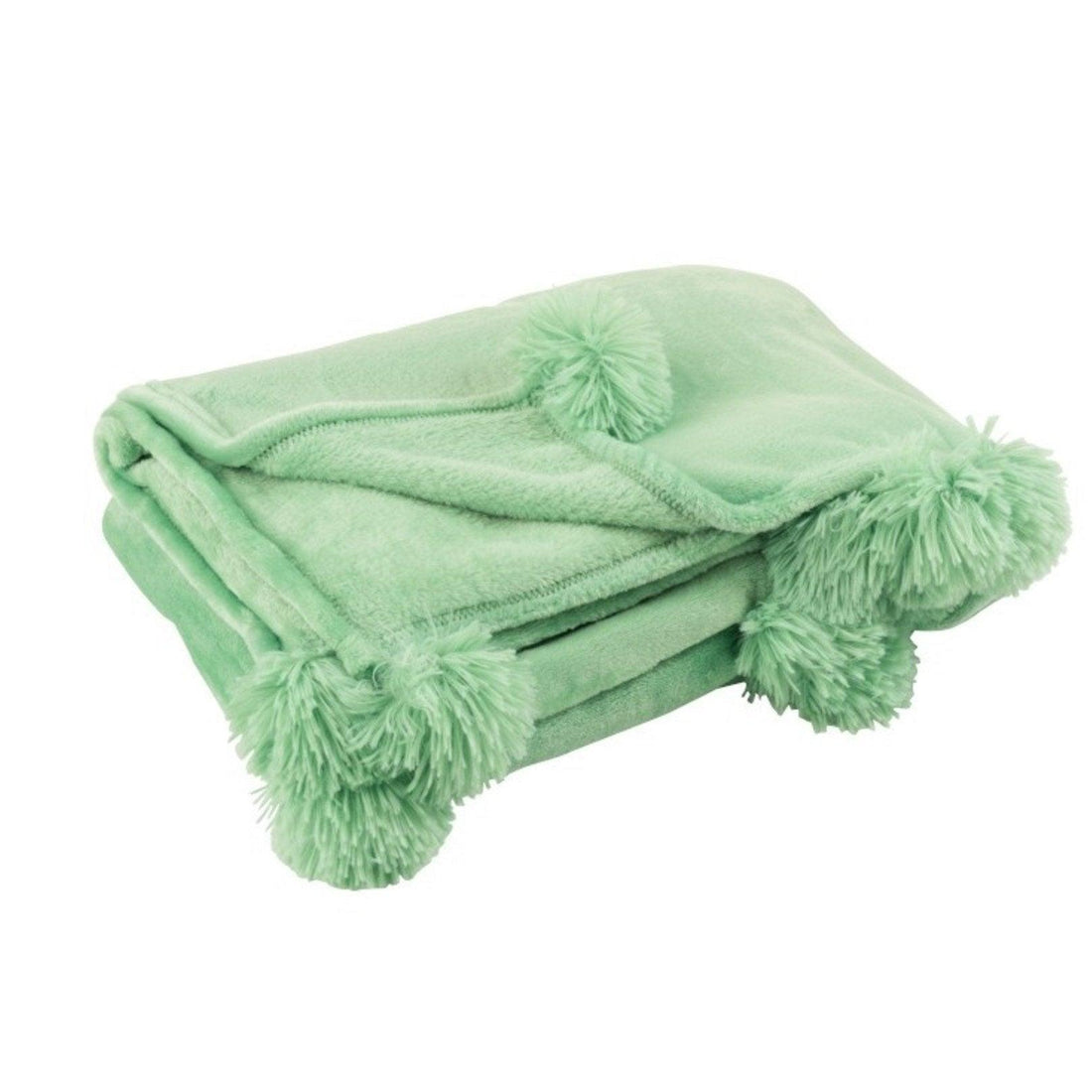 Plaid Pompom Polyester Felgroen 170cmx130cm - Poef - J-Line - livinglovely.nl