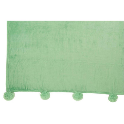 Plaid Pompom Polyester Felgroen 170cmx130cm - Poef - J-Line - livinglovely.nl