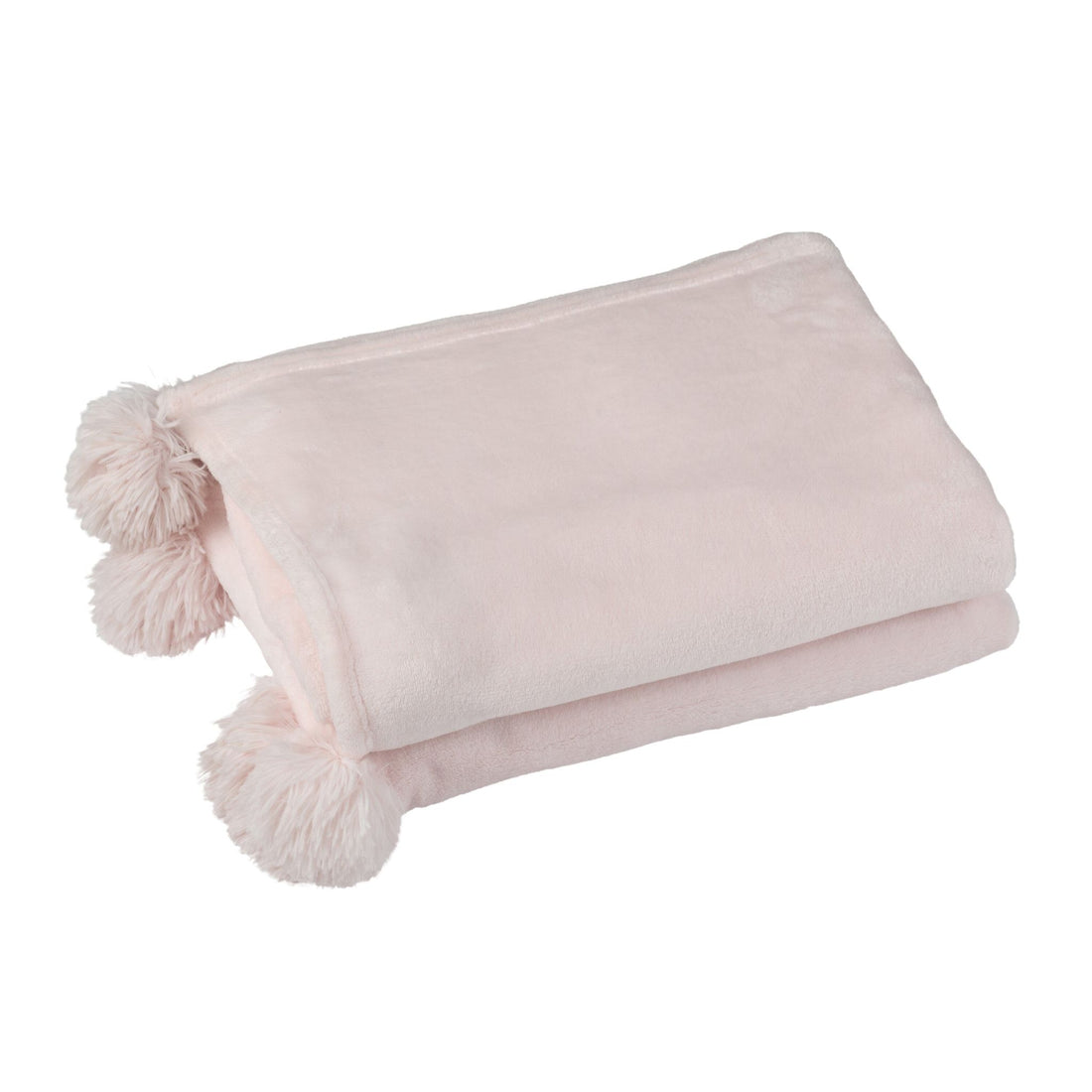 Plaid Pompom in lichtroze polyester van J-Line met pompons langs de rand