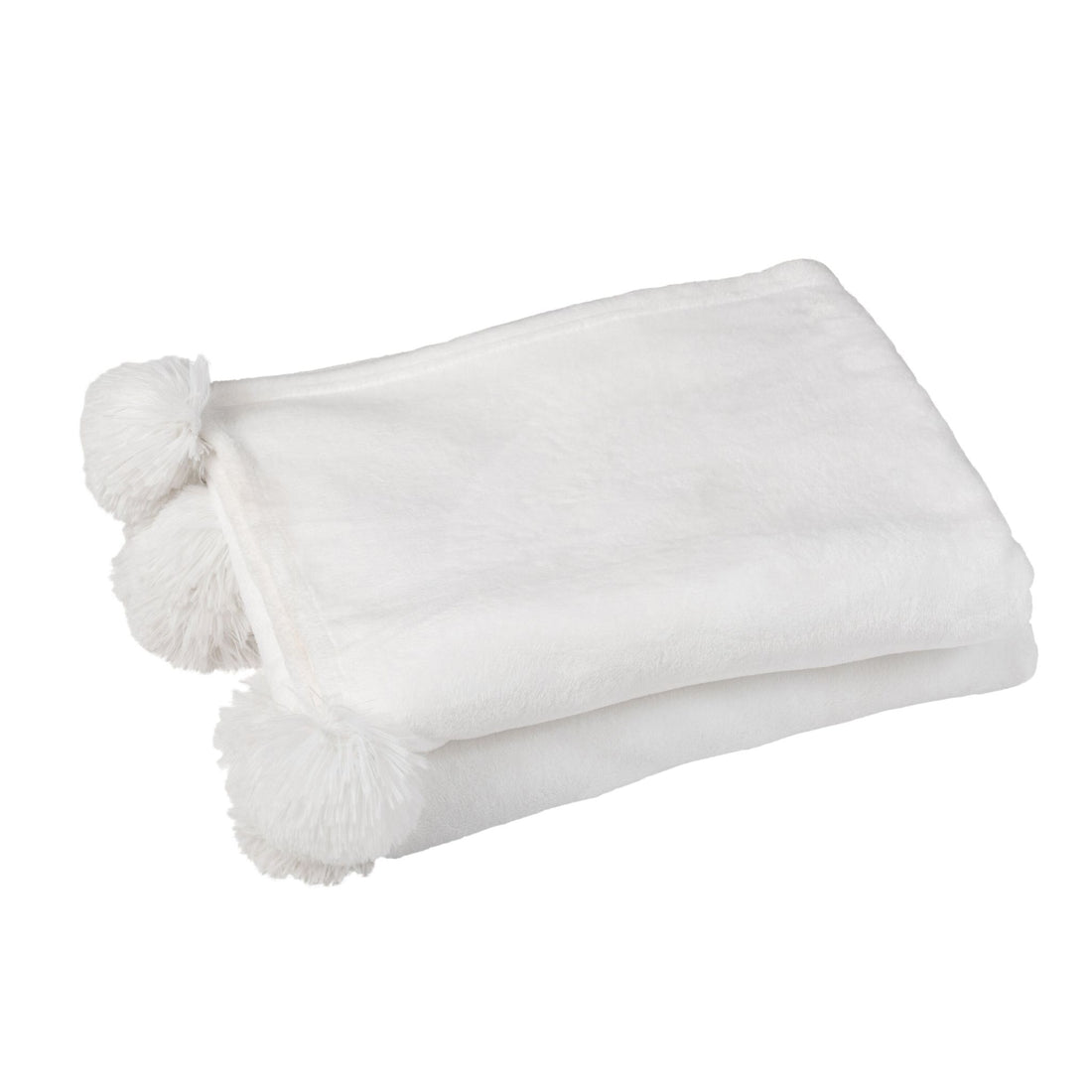 Witte pompomplaid van J-Line over een bank gedrapeerd