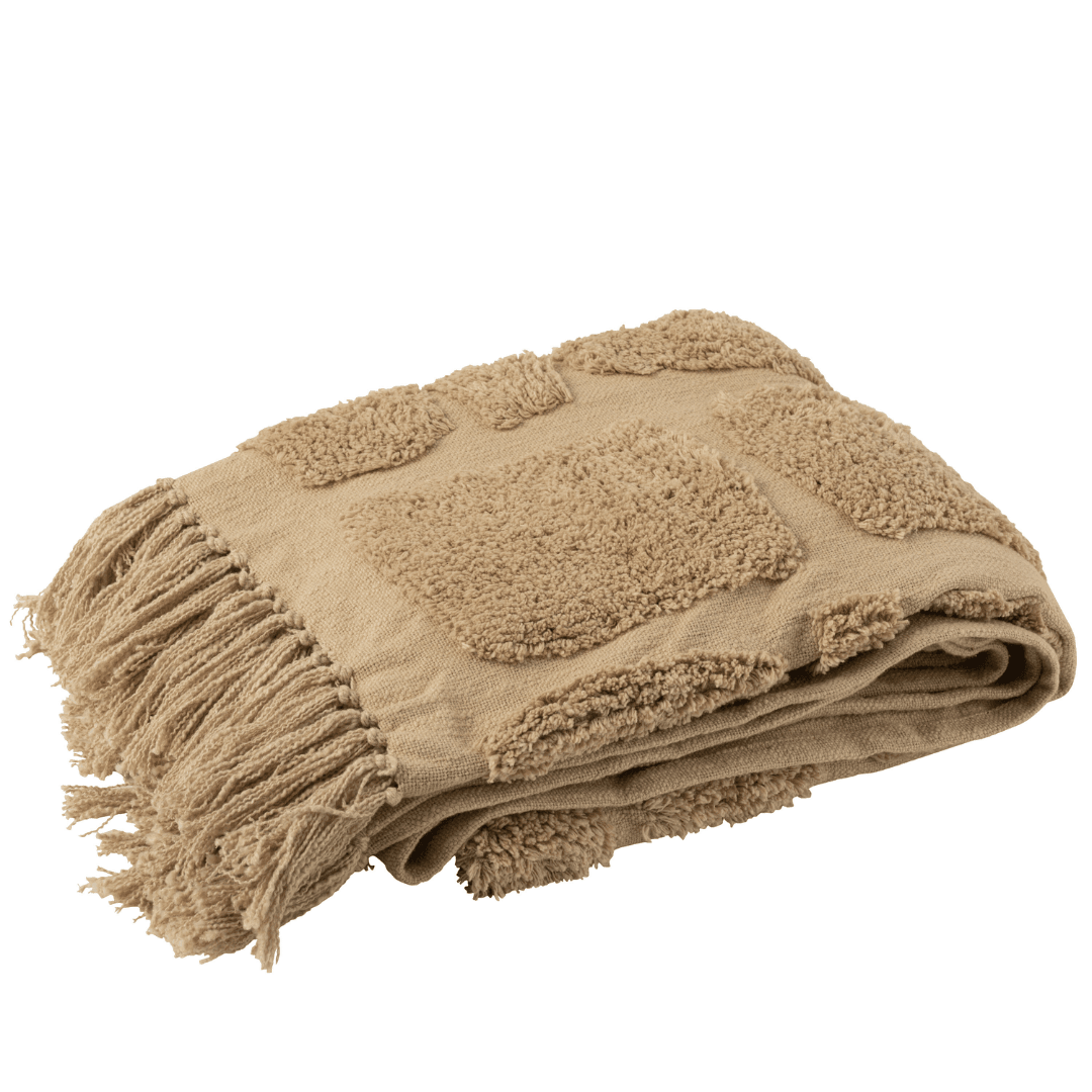 Plaid Sidney Poly Beige 192x123cm - Poef - J-Line - livinglovely.nl