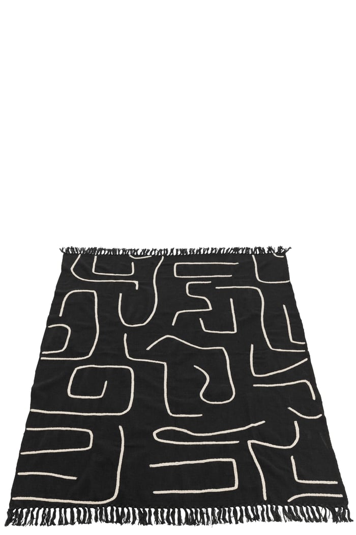 Plaid Strepen/Bogen Katoen Zwart/Wit 130x180cm - Poef - J-Line - livinglovely.nl