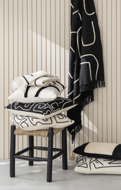 Plaid Strepen/Bogen Katoen Zwart/Wit 130x180cm - Poef - J-Line - livinglovely.nl