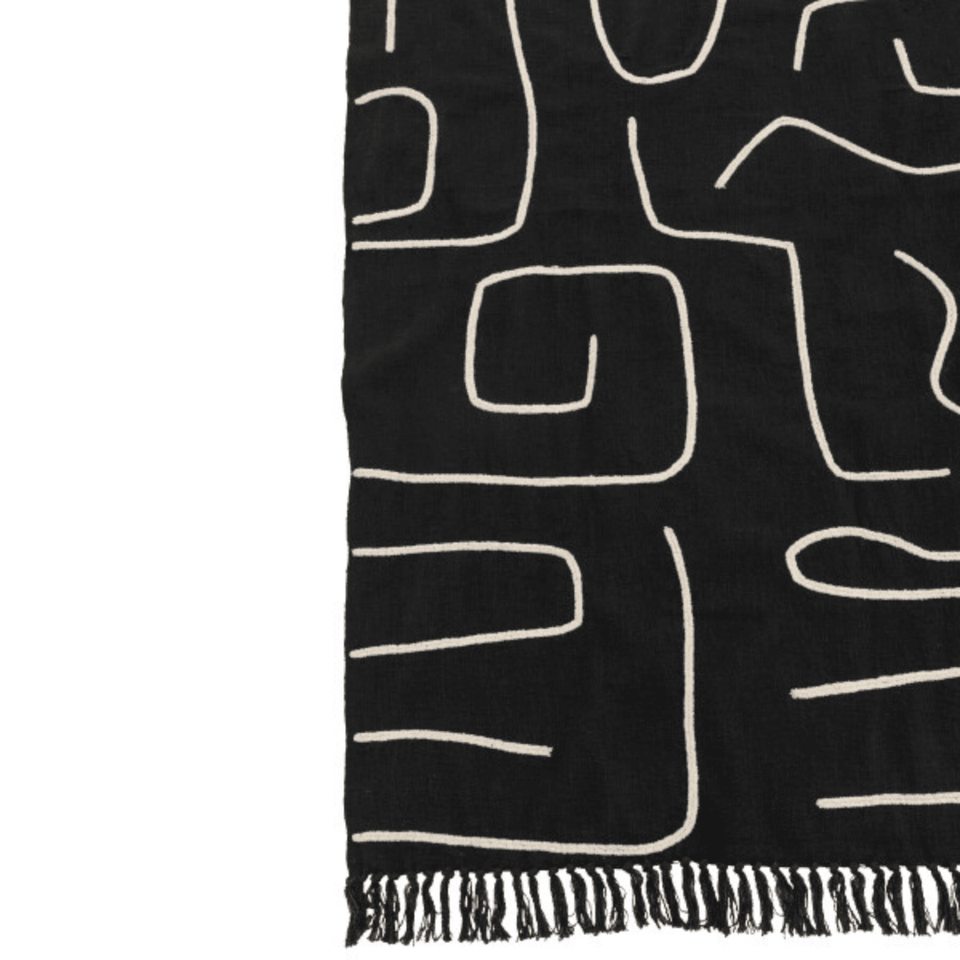 Plaid Strepen/Bogen Katoen Zwart/Wit 130x180cm - Poef - J-Line - livinglovely.nl