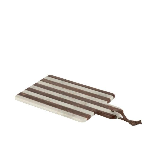 Plank Rechthoekig Streep Marmer Wit/Bruin Small - Serveerplank - J-Line - livinglovely.nl