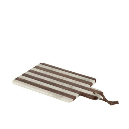 Plank Rechthoekig Streep Marmer Wit/Bruin Small - Serveerplank - J-Line - livinglovely.nl