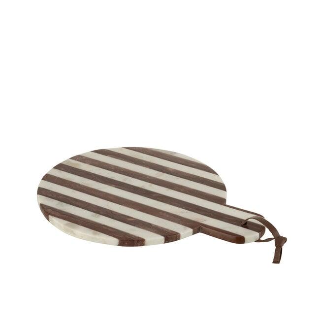 Plank Rond Streep Marmer Wit/Bruin 46x31x2cm J-line - Serveerplank - J-Line - livinglovely.nl