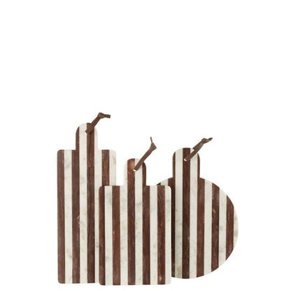 Plank Rond Streep Marmer Wit/Bruin 46x31x2cm J-line - Serveerplank - J-Line - livinglovely.nl