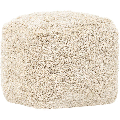 Poef Celeste Beige van MUST Living in beige, 100% polyester, volledig in beeld op een neutrale achtergrond