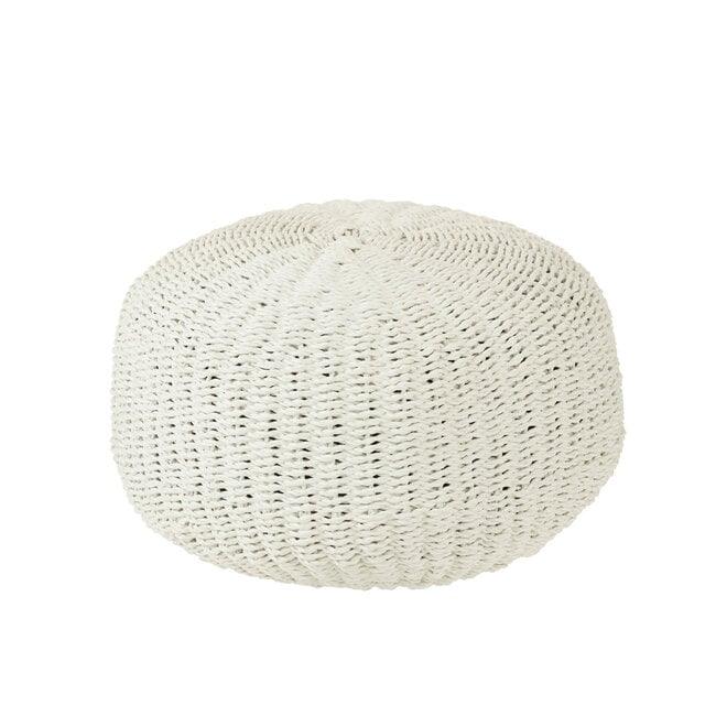 Poef Rond Geweven Plastiek Wit - Poef - J-Line - livinglovely.nl