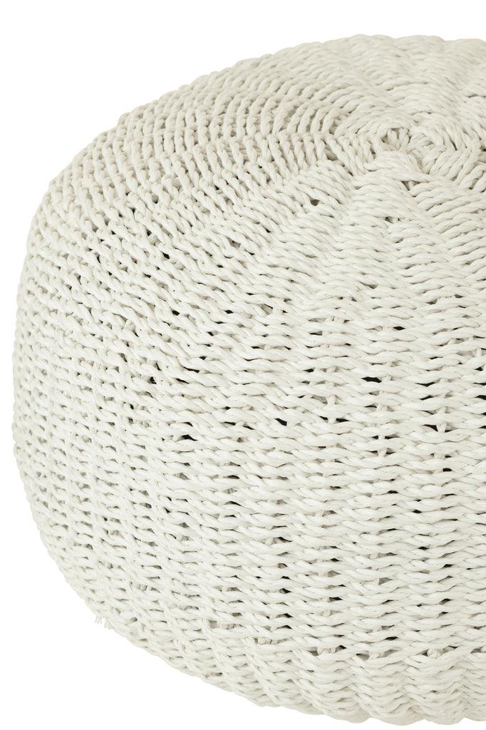 Poef Rond Geweven Plastiek Wit - Poef - J-Line - livinglovely.nl