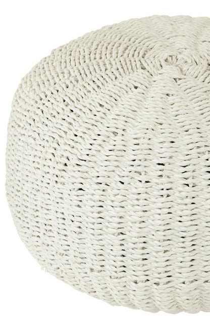 Poef Rond Geweven Plastiek Wit - Poef - J-Line - livinglovely.nl