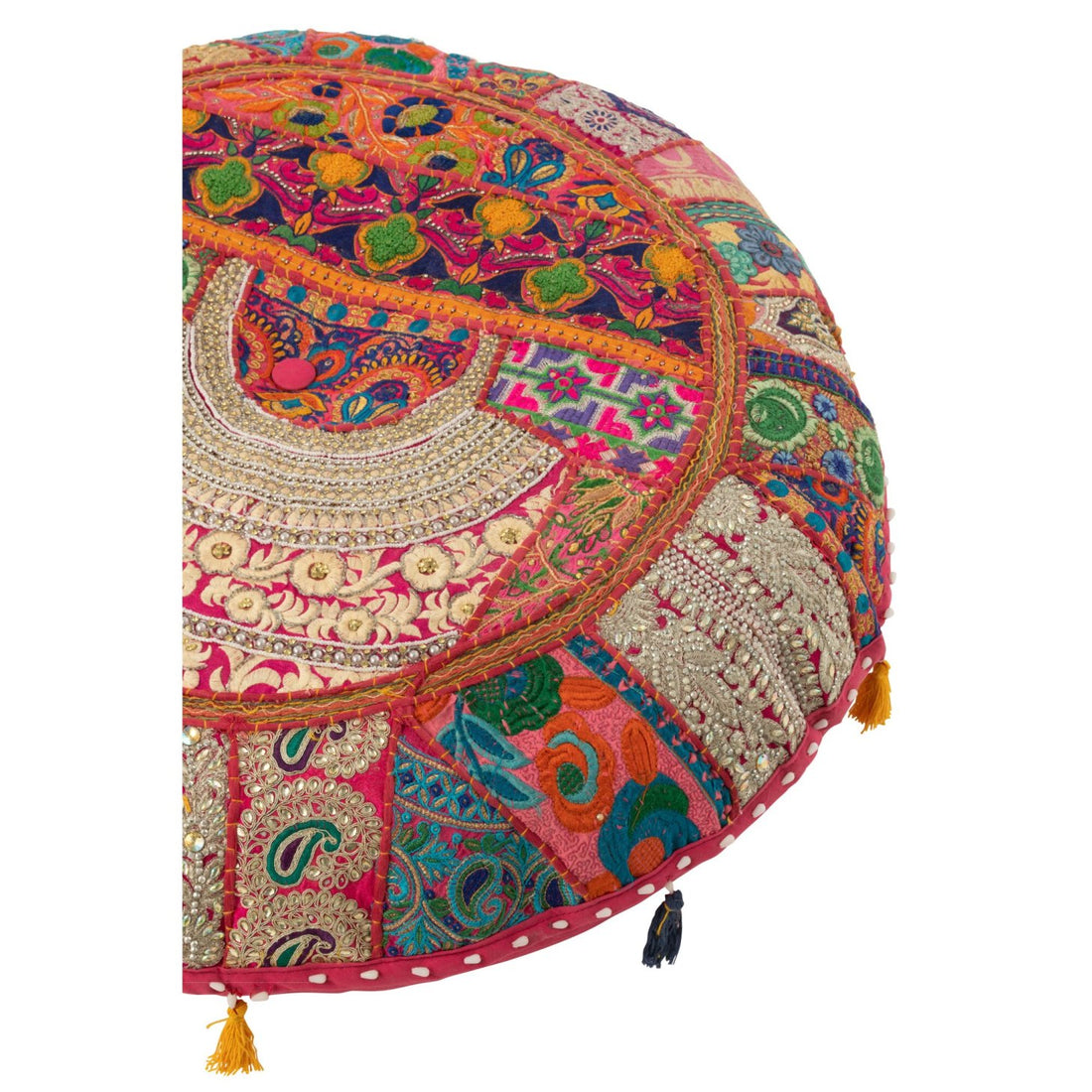 Pouf Rund Flach Muster + Quasten Baumwolle Rosa J-Line