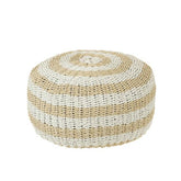 Poef Rond Strepen Geweven Plastiek Wit/Naturel - Poef - J-Line - livinglovely.nl