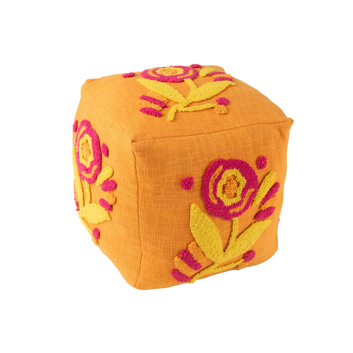 Hocker Quadratisch Blumen Baumwolle Orange/Rosa/Gelb J-Line