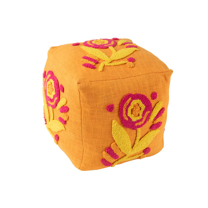 Hocker Quadratisch Blumen Baumwolle Orange/Rosa/Gelb J-Line