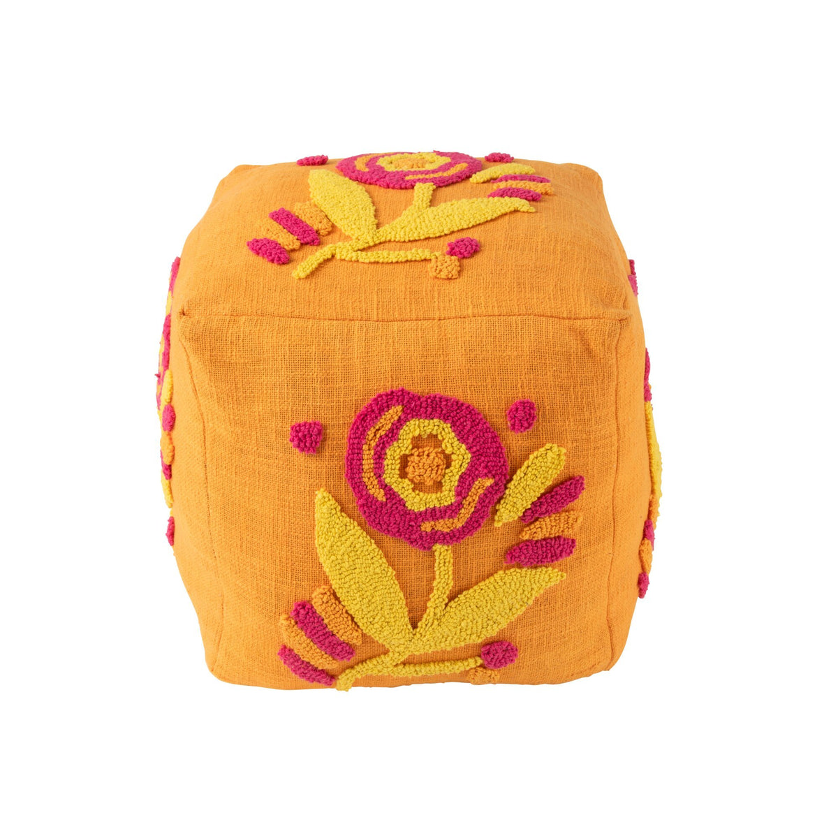 Hocker Quadratisch Blumen Baumwolle Orange/Rosa/Gelb J-Line