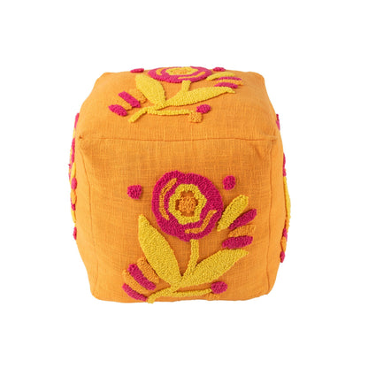 Hocker Quadratisch Blumen Baumwolle Orange/Rosa/Gelb J-Line