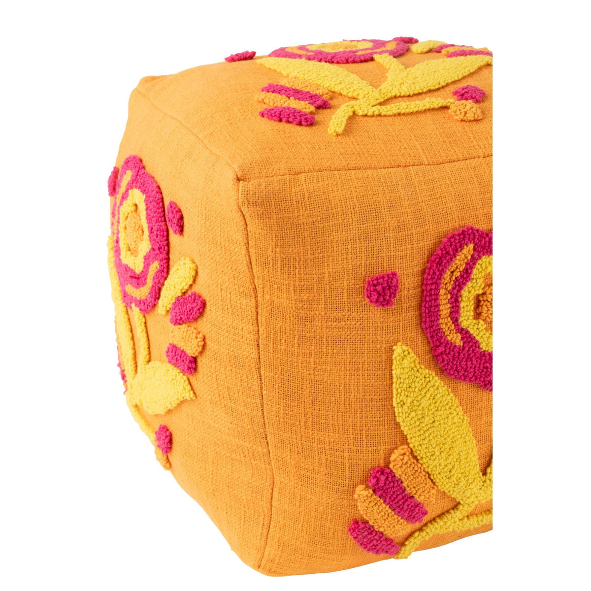 Hocker Quadratisch Blumen Baumwolle Orange/Rosa/Gelb J-Line