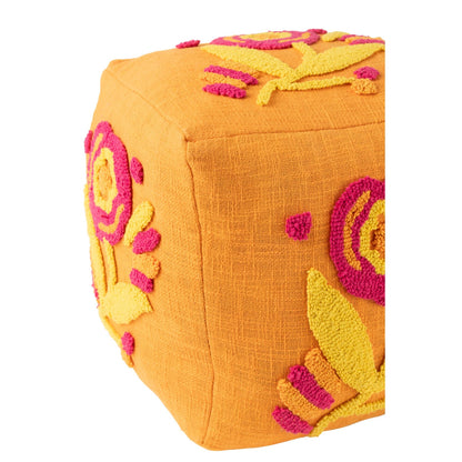 Hocker Quadratisch Blumen Baumwolle Orange/Rosa/Gelb J-Line