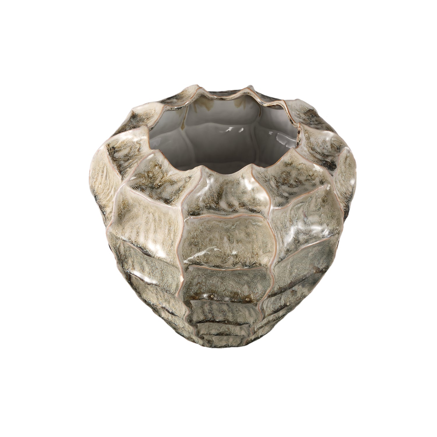 Pot Cedric Cream Keramiek Rond Wavy Mix Colors XXL Dia 36x32.5cm PTMD - Pot - PTMD - livinglovely.nl