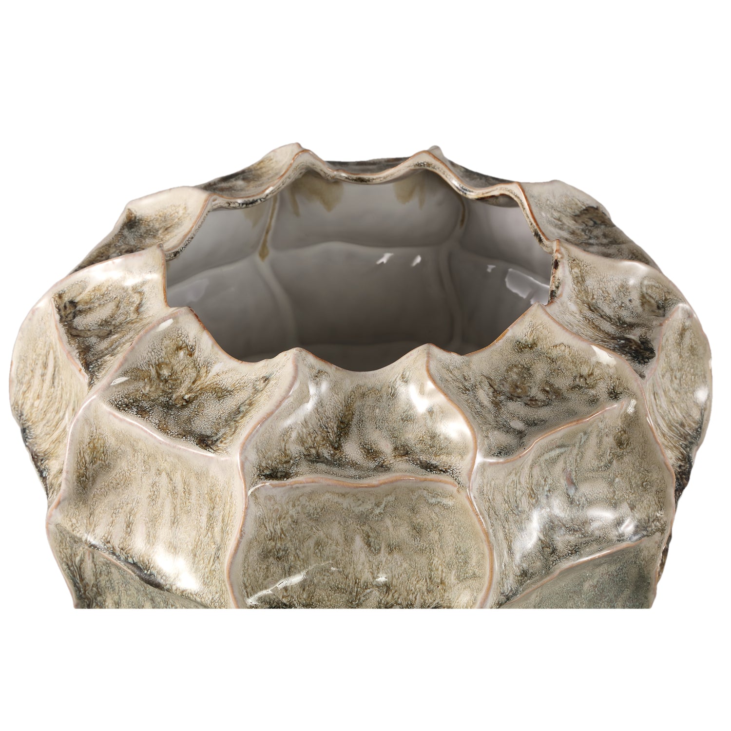 Pot Cedric Cream Keramiek Rond Wavy Mix Colors XXL Dia 36x32.5cm PTMD - Pot - PTMD - livinglovely.nl