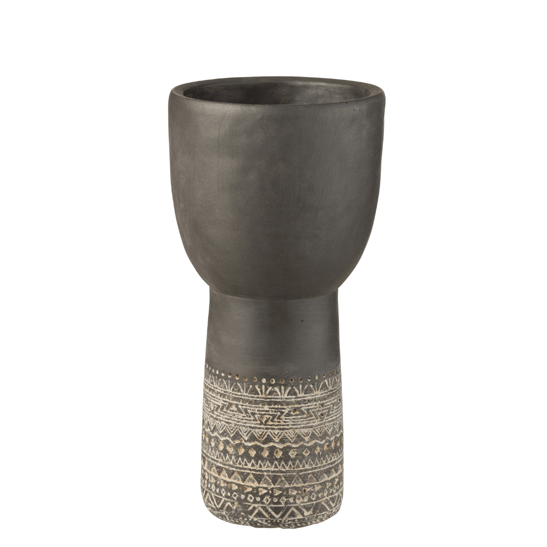 Pot Gat Decoratie Etnisch Cement Grijs Small - Pot - J-Line - livinglovely.nl